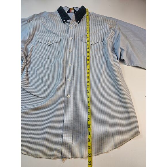 Panhandle Slim vintage chambray striped long sleeve button up XL 17.5 western ^ - Picture 9 of 10